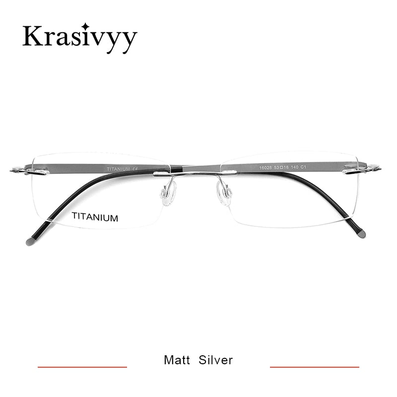 Krasivyy Unisex Rimless Square Titanium Screwless Eyeglasses Kr16028 Rimless Krasivyy Matt Silver CN 