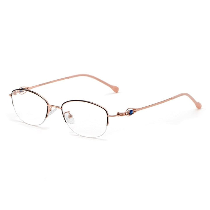 Yimaruili Women's Semi Rim Alloy Frame Eyeglasses 8020Z Semi Rim Yimaruili Eyeglasses Black Gold