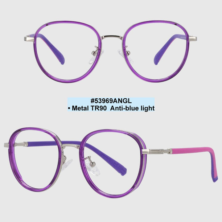CCspace Children's Unisex Full Rim Round Tr 90 Titanium Frame Eyeglasses 53969 Full Rim CCspace Purple clear