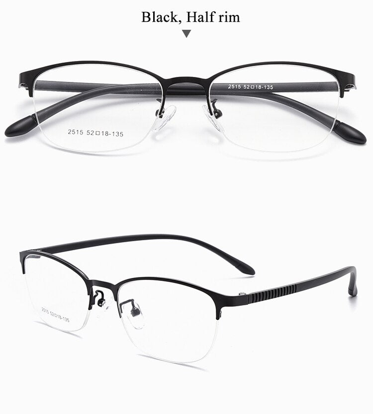 Women's Oval Optional Full/Semi Rim Titanium Alloy Eyeglasses My2515 2516 Semi Rim Bclear half black