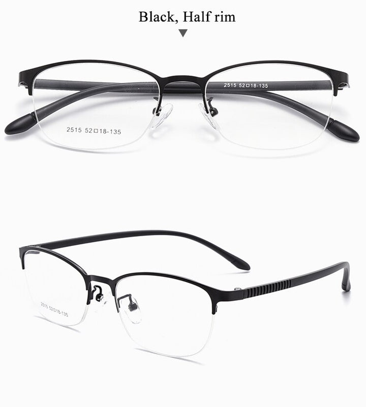 Women's Oval Optional Full/Semi Rim Titanium Alloy Eyeglasses My2515 2516 Semi Rim Bclear half black