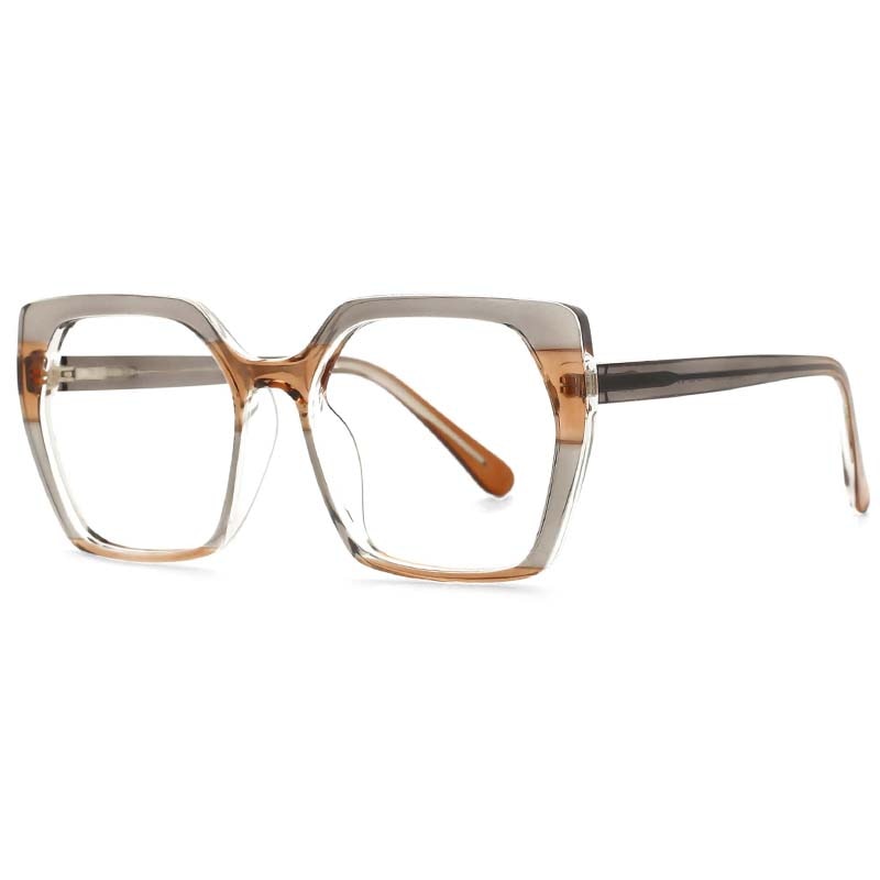 CCspace Unisex Full Rim Oversized Polygon Square Tr 90 Titanium Frame Eyeglasses 53590 Full Rim CCspace gray