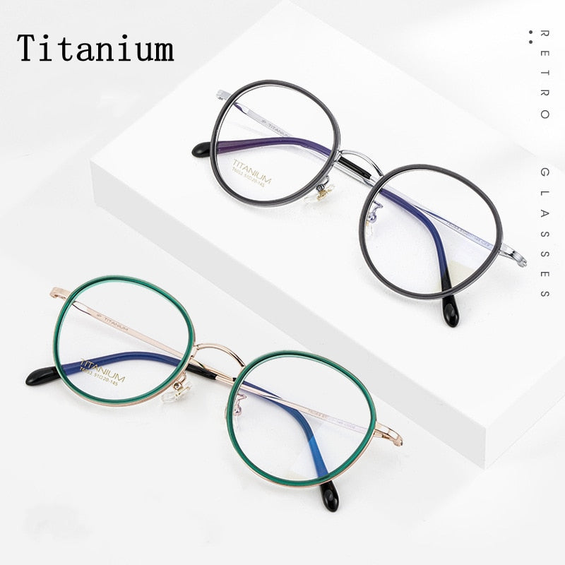 Yimaruili Unisex Full Rim Elastic β Titanium Round Frame Eyeglasses T6053 Full Rim Yimaruili Eyeglasses