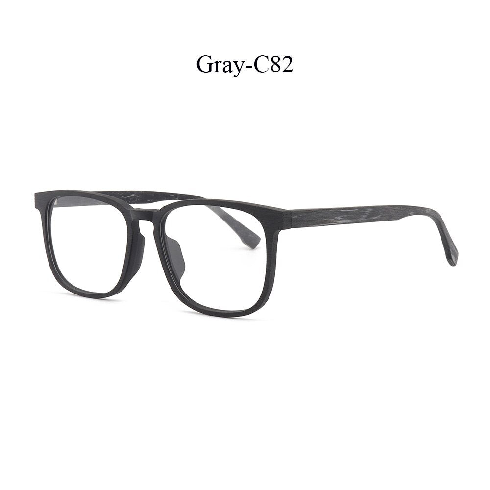 Hdcrafter Men's Full Rim Square Metal Wood Frame Eyeglasses P1688 Full Rim Hdcrafter Eyeglasses Grey-C82