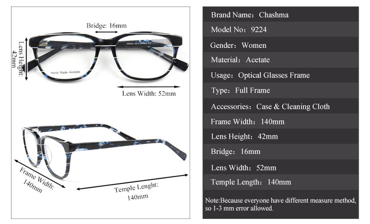 Chashma Ochki Unisex Full Rim Square Cat Eye Acetate Eyeglasses 9224 Full Rim Chashma Ochki