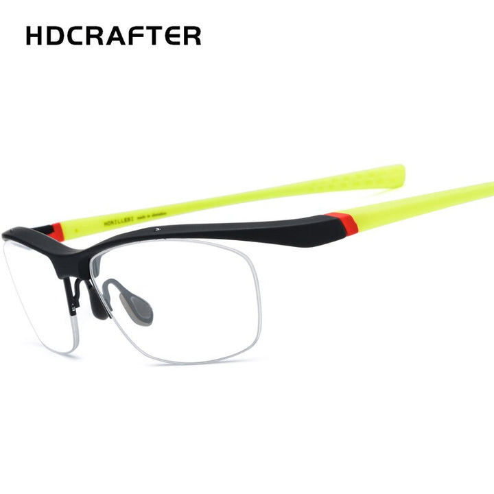 Hdcrafter Men's Semi Rim Rectangle TR 90 Sports Frame Eyeglasses 7027 Full Rim Hdcrafter Eyeglasses Green