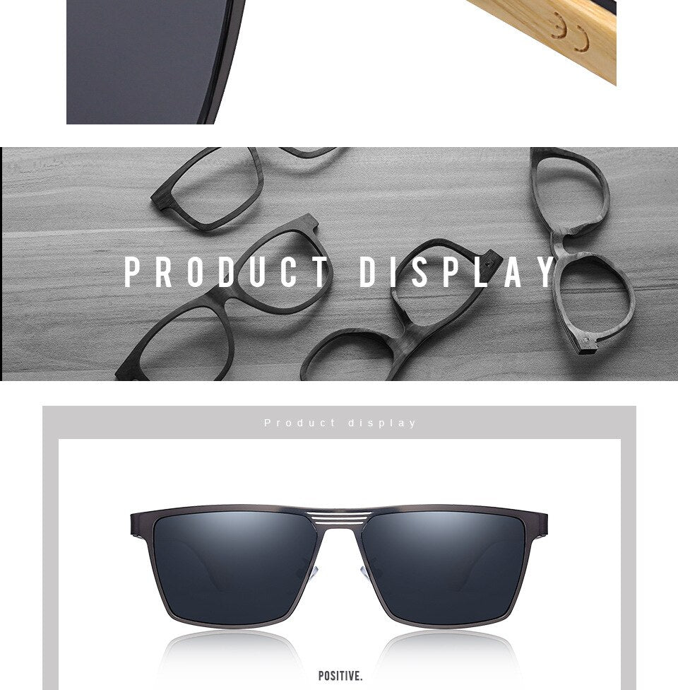 Yimaruili Unisex Full Rim Rectangular Bamboo/Wooden Frame Polarized Lens Sunglasses 8045 Sunglasses Yimaruili Sunglasses