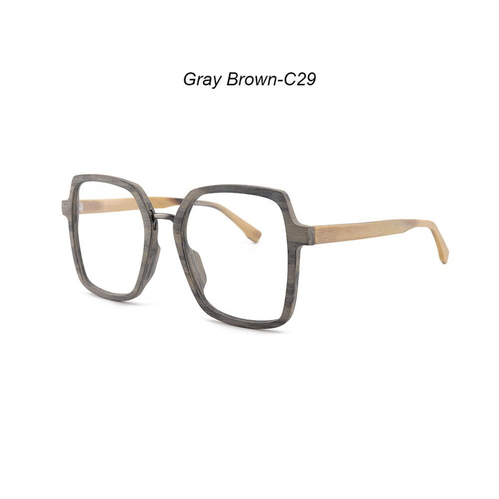 Hdcrafter Unisex Full Rim Polygonal Wood Frame Eyeglasses 6109 Full Rim Hdcrafter Eyeglasses Gray Brown-C29