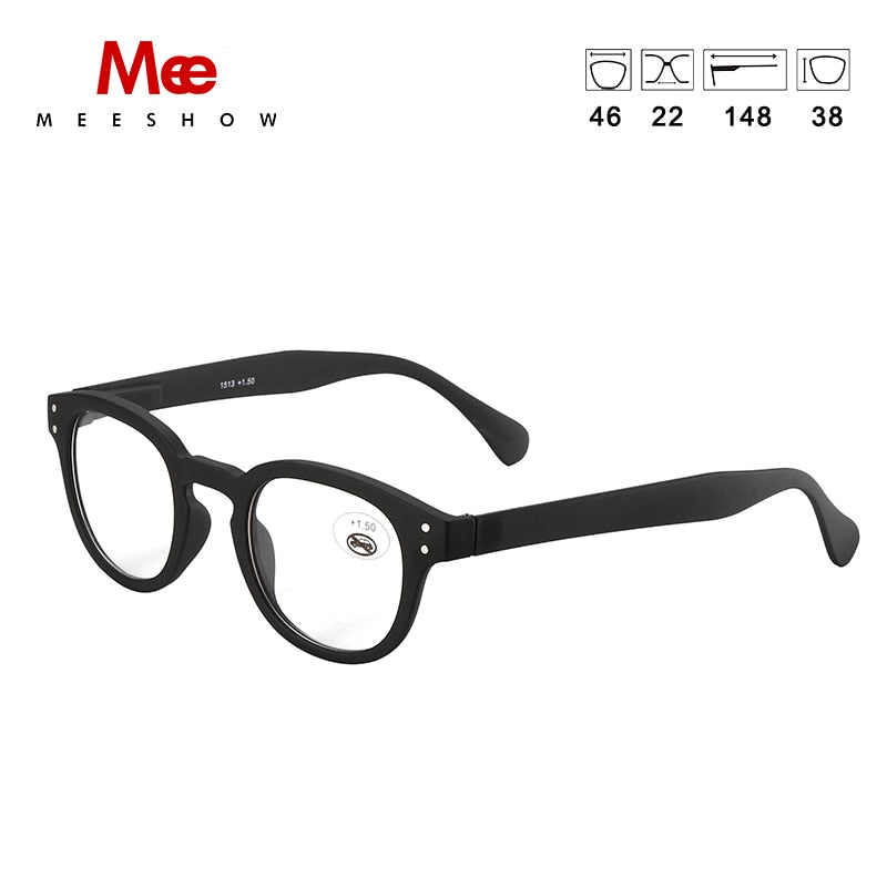Meeshow Women's Full Rim Round Polycarbonate Reading Glasses 1513 Reading Glasses Meeshow Black +100