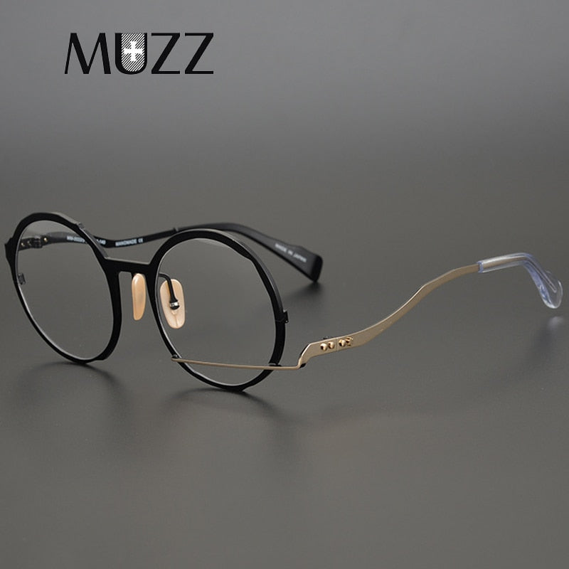 Muzz Men's Full Rim Polygonal Round Ultem Titanium Frame Eyeglasses 0034 Full Rim Muzz