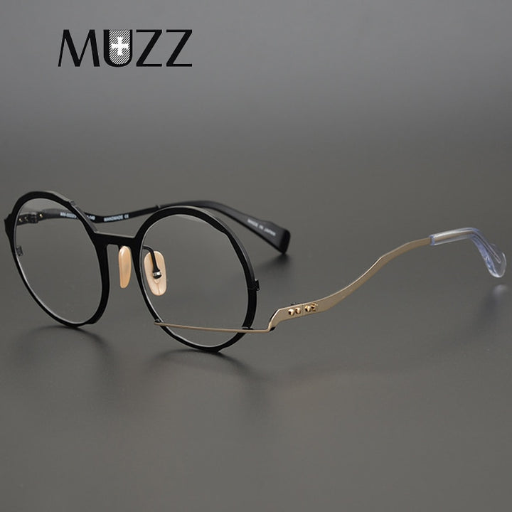 Muzz Men's Full Rim Polygonal Round Ultem Titanium Frame Eyeglasses 0034 Full Rim Muzz