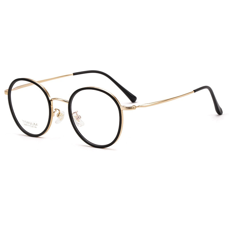 Yimaruili Unisex Full Rim Elastic β Titanium Round Frame Eyeglasses T6053 Full Rim Yimaruili Eyeglasses Black Gold
