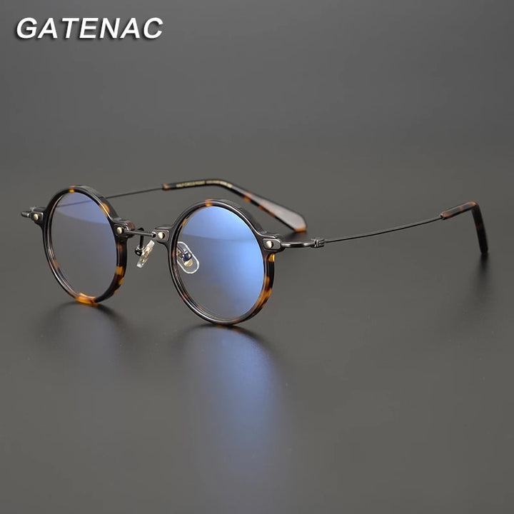 Gatenac Unisex Full Rim Round Acetate Titanium Frame Eyeglasses Gxyj577 Full Rim Gatenac