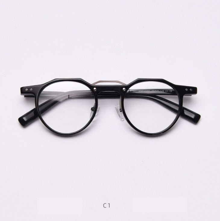 CCspace Unisex Full Rim Round Acetate Double Bridge Eyeglasses 49827 Full Rim CCspace C1Black