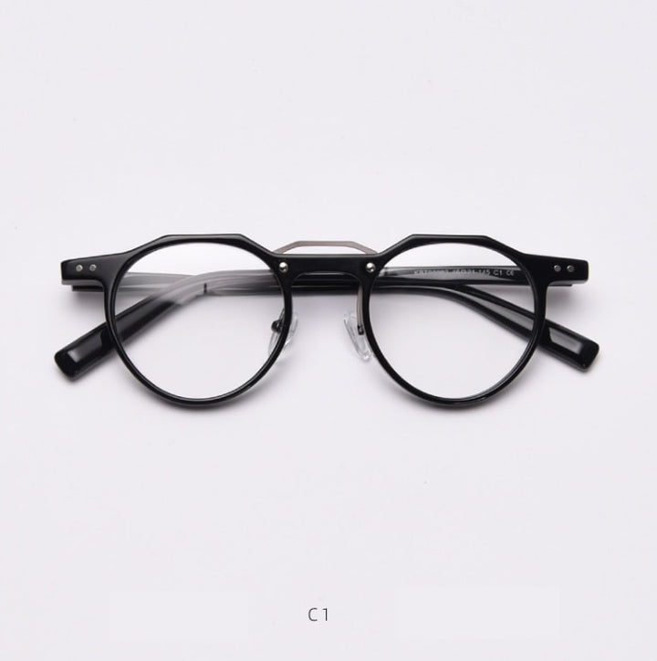 CCspace Unisex Full Rim Round Acetate Double Bridge Eyeglasses 49827 Full Rim CCspace C1Black