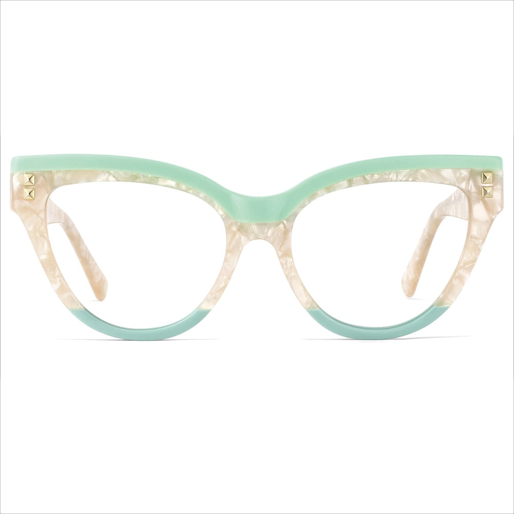 CCspace Unisex Full Rim Oversized Cat Eye Acetate Frame Eyeglasses 49795 Full Rim CCspace Sky Blue