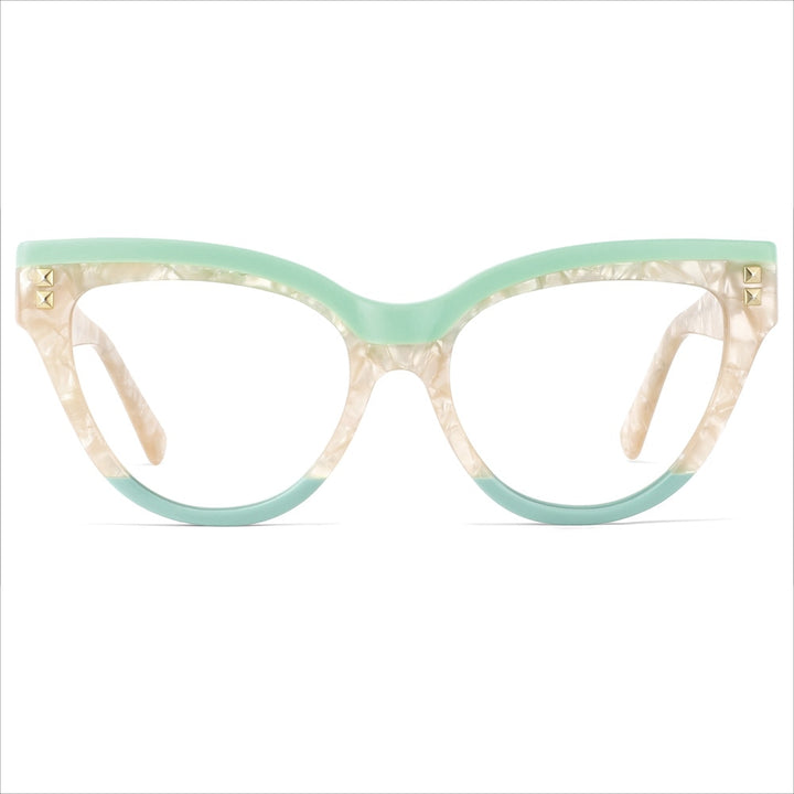 CCspace Unisex Full Rim Oversized Cat Eye Acetate Frame Eyeglasses 49795 Full Rim CCspace Sky Blue