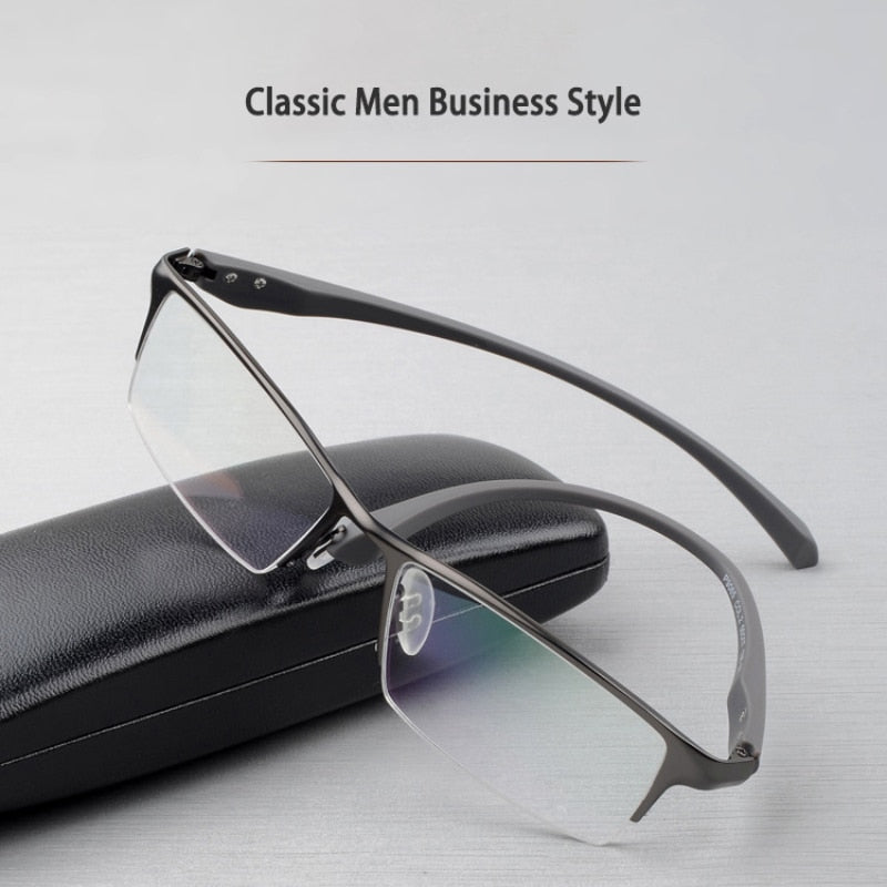 Hotochki Men's Semi Rim IP Electronic Plated Alloy Frame Eyeglasses 9065 Semi Rim Hotochki