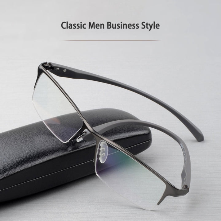 Hotochki Men's Semi Rim IP Electronic Plated Alloy Frame Eyeglasses 9065 Semi Rim Hotochki
