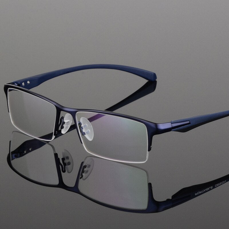 Hdcrafter Men's Semi Rim TR 90 Titanium Rectangle Frame Eyeglasses 9065 Semi Rim Hdcrafter Eyeglasses Blue