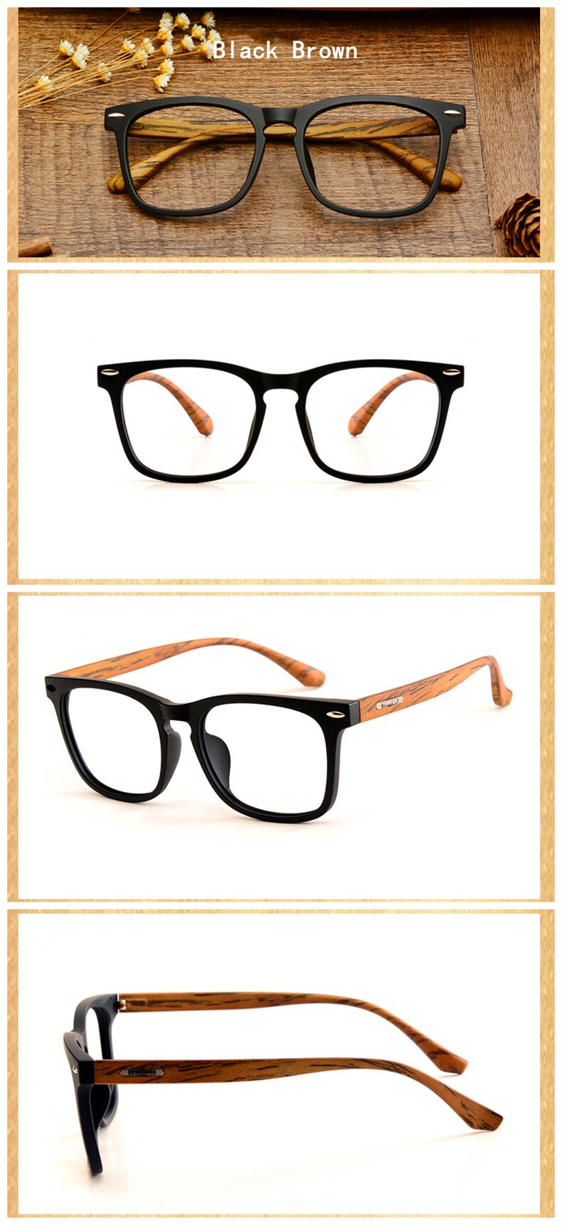 Yimaruili Unisex Full Rim Imitation Wood Resin Frame Eyeglasses 98028 Full Rim Yimaruili Eyeglasses