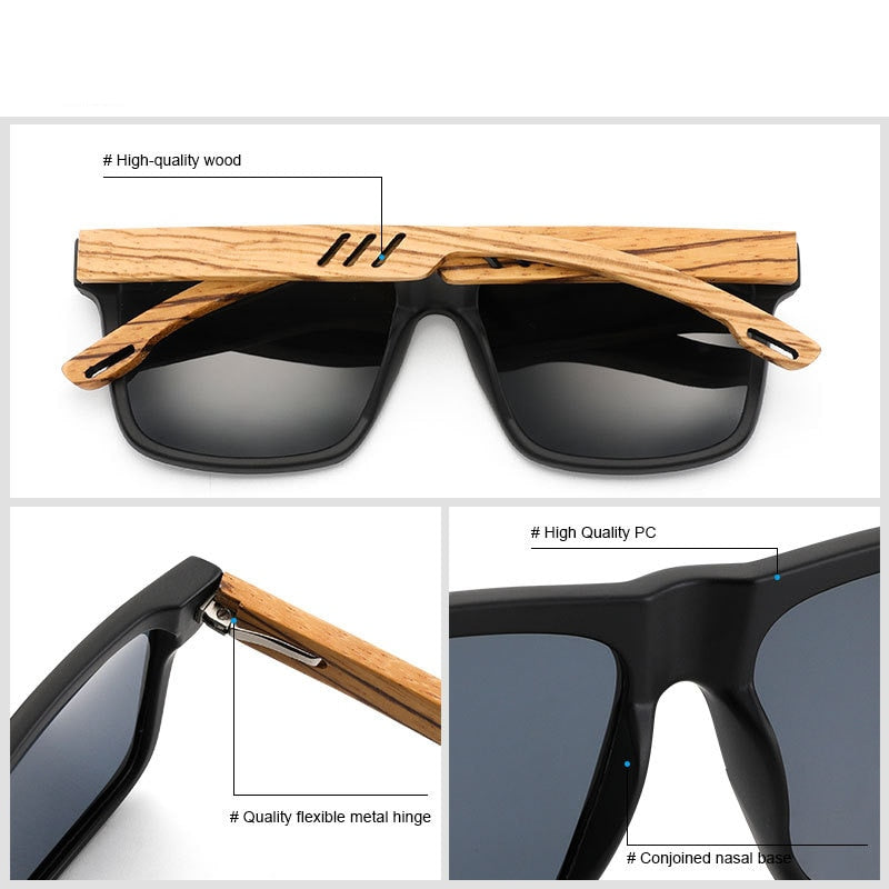 Yimaruili Unisex Full Rim Square  Bamboo/Wooden Frame Polarized Lens Sunglasses 8028 Sunglasses Yimaruili Sunglasses   