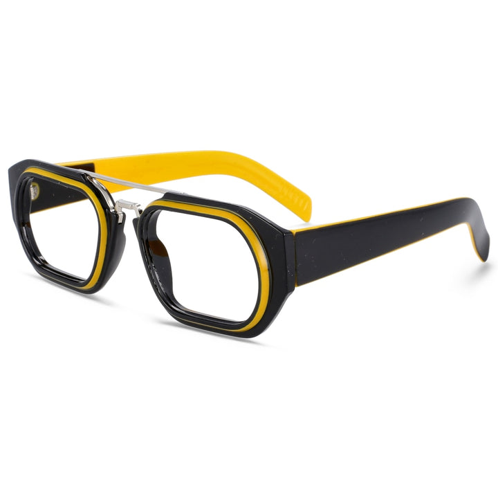CCspace Unisex Full Rim Square Resin Double Bridge Punk Frame Eyeglasses 53095 Full Rim CCspace yellow