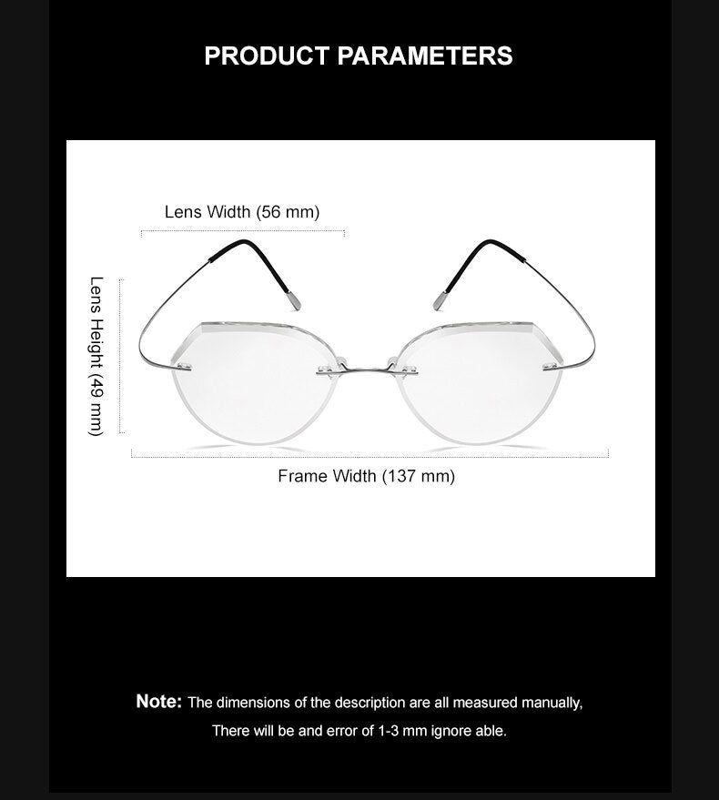 Chashma Ottica Unisex Rimless Polygonal Round Titanium Eyeglasses Tint Lenses 8018 Rimless Chashma Ottica