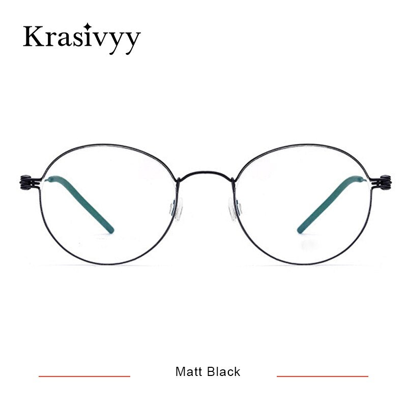 Krasivyy Men's Full Rim Round Screwless Titanium Eyeglasses Kr67510 Full Rim Krasivyy Matt Black  