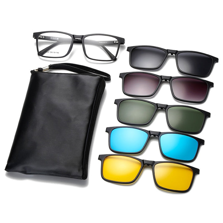 Yimaruili Unisex Full Rim Resin Frame Eyeglasses + 5 Polarized Magnetic Clip On Sunglasses 12147 With Clip Ons Yimaruili Eyeglasses A