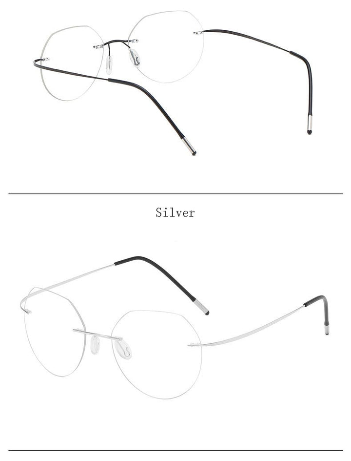 Hdcrafter Unisex Rimless Polygon Round Titanium Frame Eyeglasses 6001-6002 Rimless Hdcrafter Eyeglasses