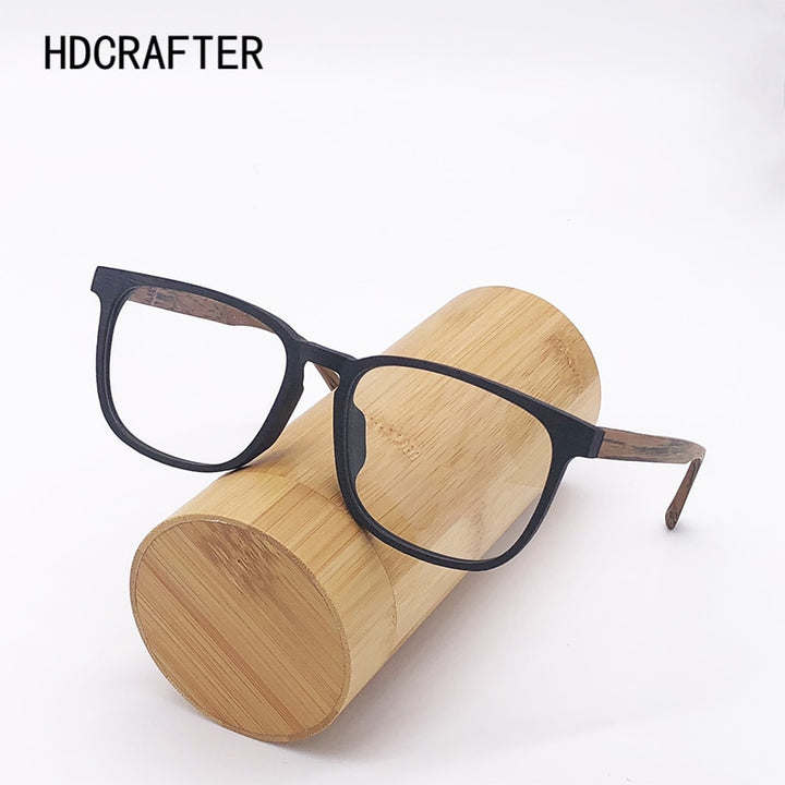 Hdcrafter Men's Full Rim Square Metal Wood Frame Eyeglasses P1688 Full Rim Hdcrafter Eyeglasses