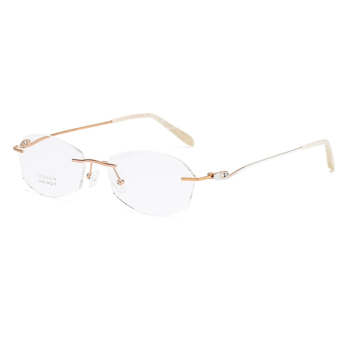 Zirosat 9148 Women's Eyeglasses Titanium Rimless Eyewear Diamond Trimmed Rimless Zirosat golden