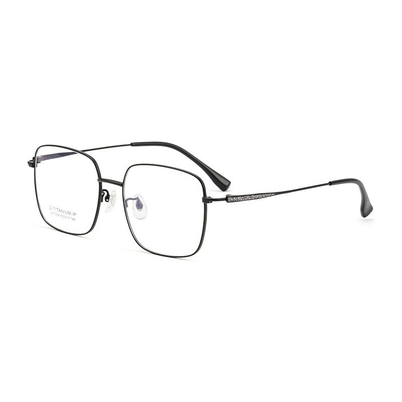 Handoer Unisex Full Rim Large Square Titanium Eyeglasses 17004 Full Rim Handoer Black