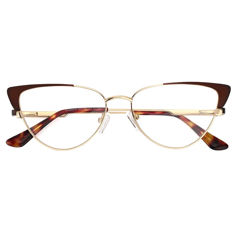 Laoyehui Women's Eyeglasses Cat Eye Alloy Frame 9014 Full Rim Laoyehui Dark Brown