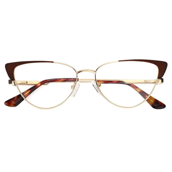 Laoyehui Women's Eyeglasses Cat Eye Alloy Frame 9014 Full Rim Laoyehui Dark Brown