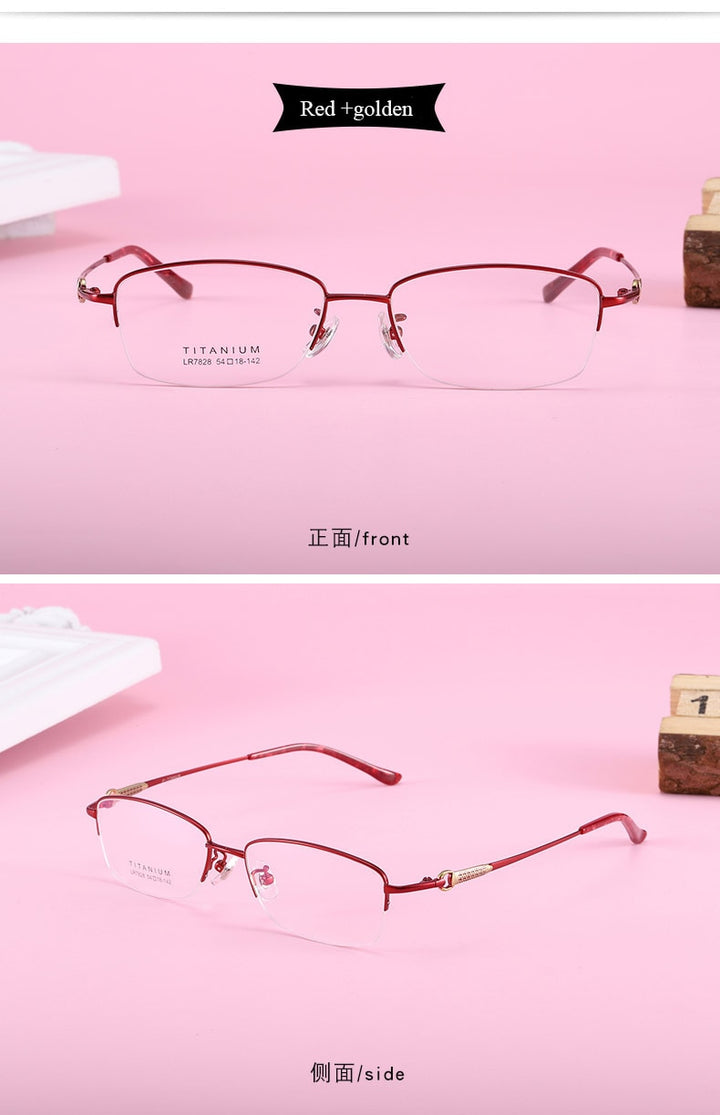 Women's Rectangular Half Rim Titanium Frame Eyeglasses Lr7828 Semi Rim Bclear
