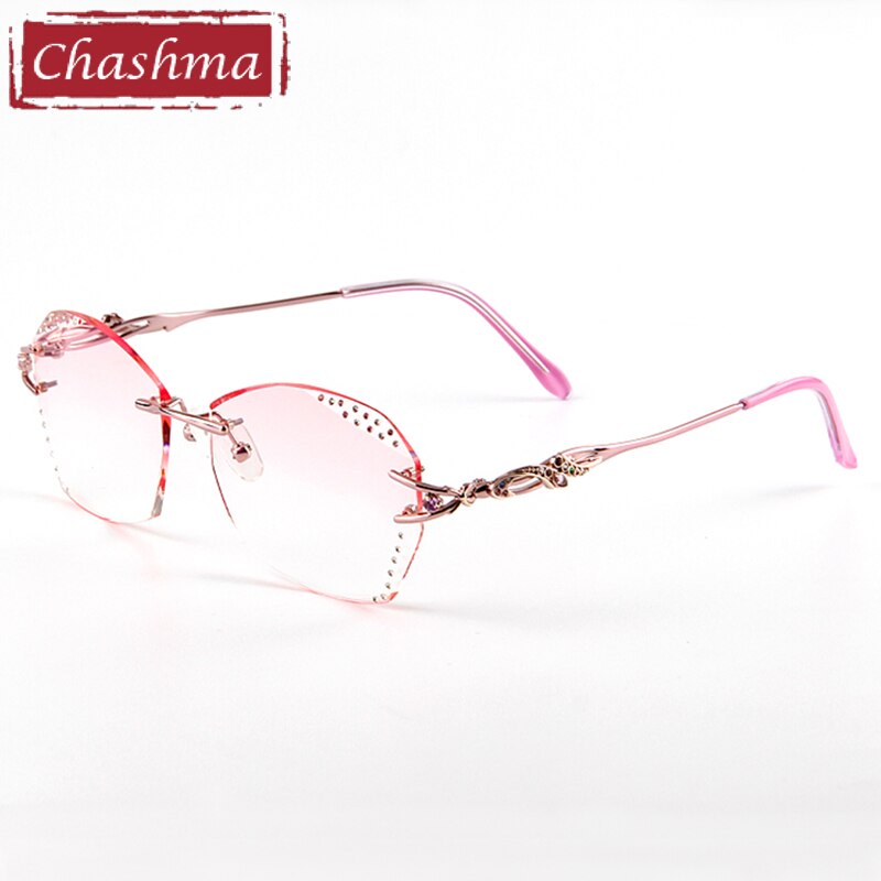 Chashma Women's Rimless Round Titanium Eyeglasses 8036c Rimless Chashma Pink Frame Pink Lens