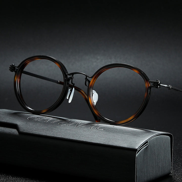Gatenac Unisex Full Rim Round Titanium Frame Eyeglasses Gxyj639 Full Rim Gatenac Tortoise