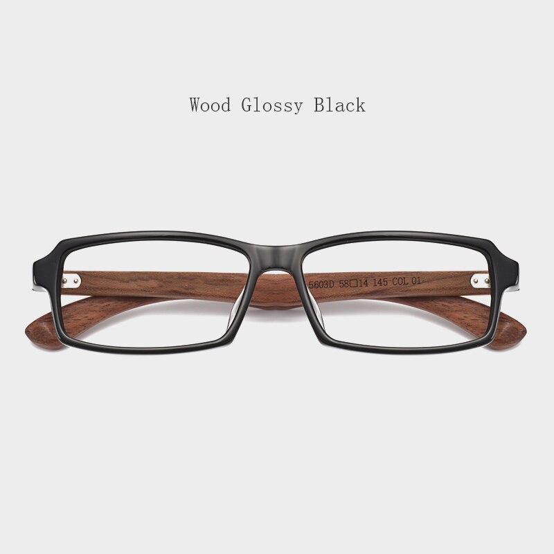 Hdcrafter Men's Full Rim Rectangle Wood Frame Eyeglasses 5603 Full Rim Hdcrafter Eyeglasses Wood Glossy Black