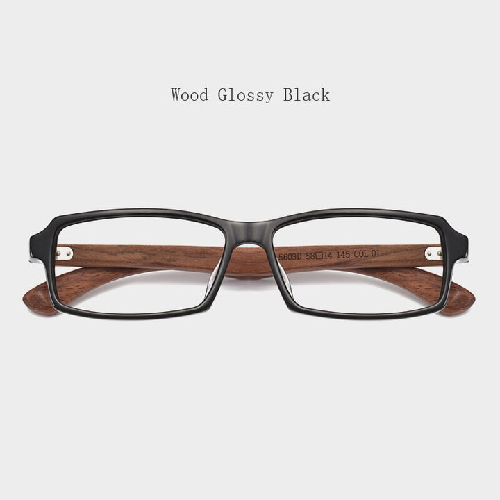 Hdcrafter Men's Full Rim Rectangle Wood Frame Eyeglasses 5603 Full Rim Hdcrafter Eyeglasses Wood Glossy Black