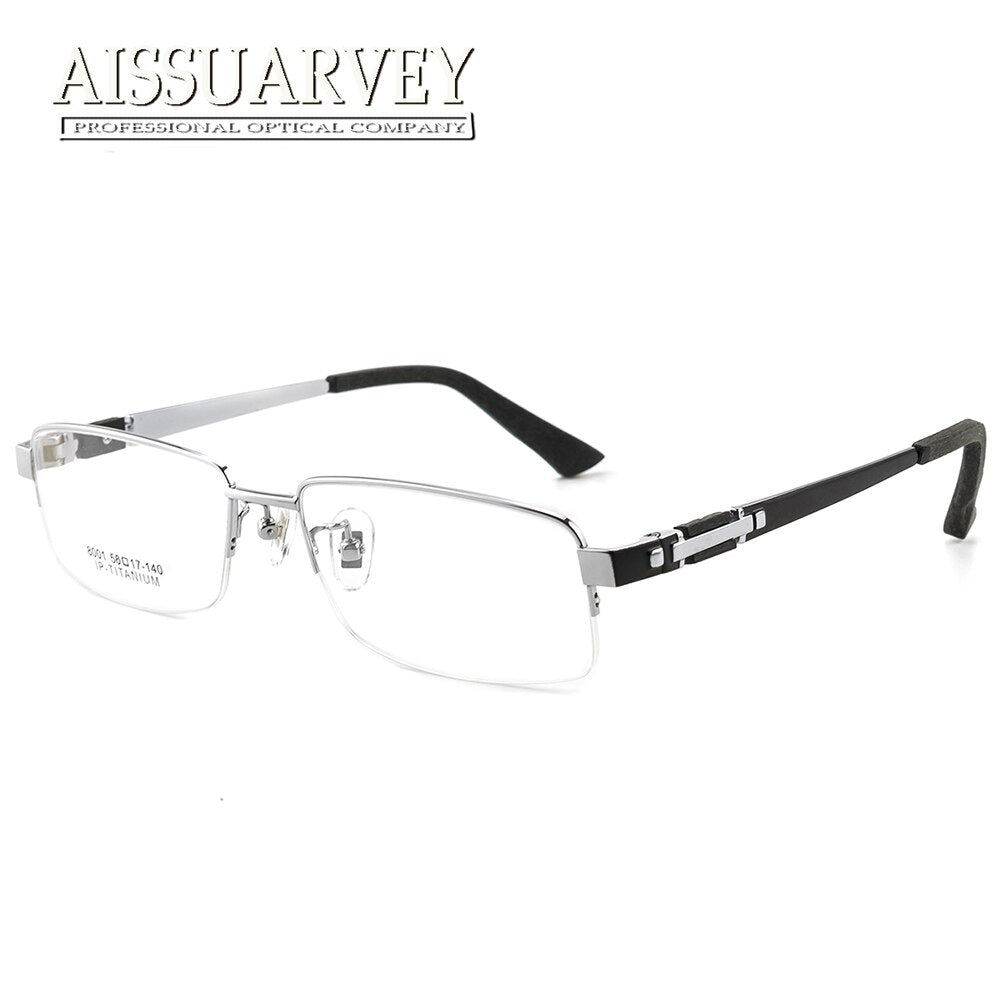 Men's Eyeglasses Titanium Wooden Semi Rim As8001 Semi Rim Aissuarvey Eyeglasses Silver  
