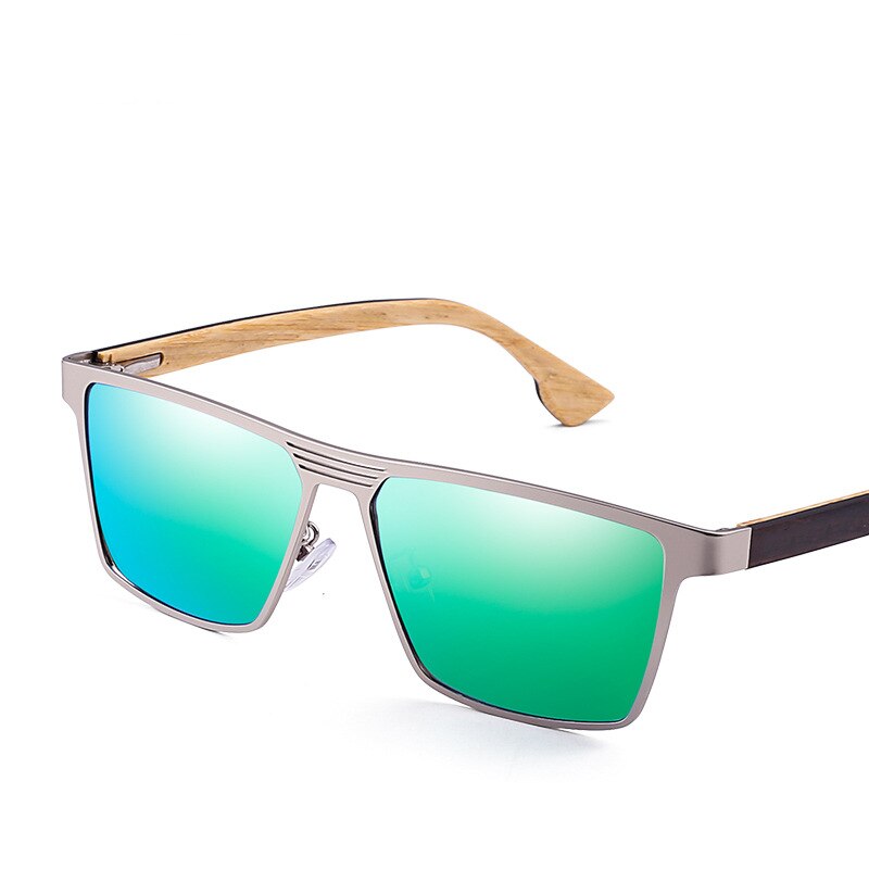 Yimaruili Unisex Full Rim Rectangular Bamboo/Wooden Frame Polarized Lens Sunglasses 8045 Sunglasses Yimaruili Sunglasses Green