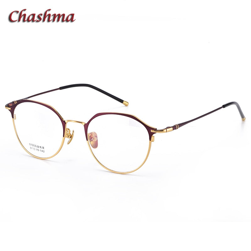 Chashma Ochki Unisex Full Rim Irregular Round Titanium Eyeglasses 6105 Full Rim Chashma Ochki Purple Gold