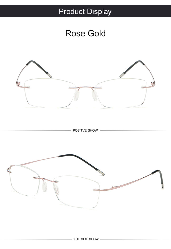 Hdcrafter Unisex Rimless Rectangle Titanium Frame Reading Glasses 8025 Reading Glasses Hdcrafter Eyeglasses