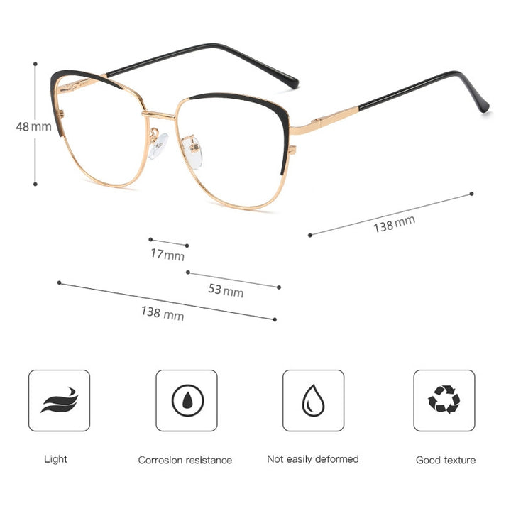 CCspace Unisex Full Rim Cat Eye Alloy Frame Eyeglasses 48183 Full Rim CCspace