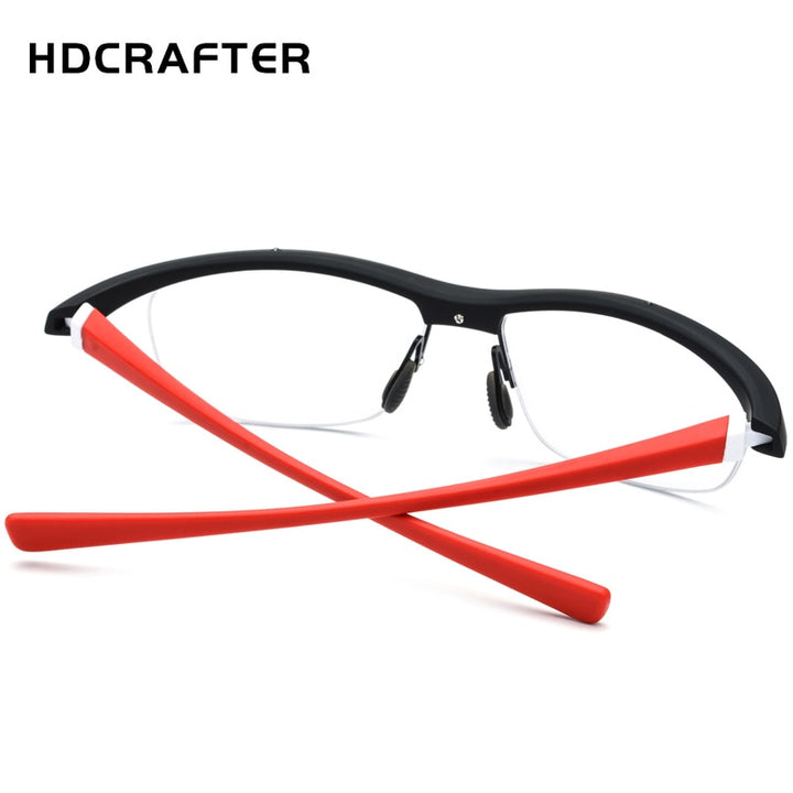 Hdcrafter Men's Semi Rim Rectangle TR 90 Sports Frame Eyeglasses 7027 Full Rim Hdcrafter Eyeglasses