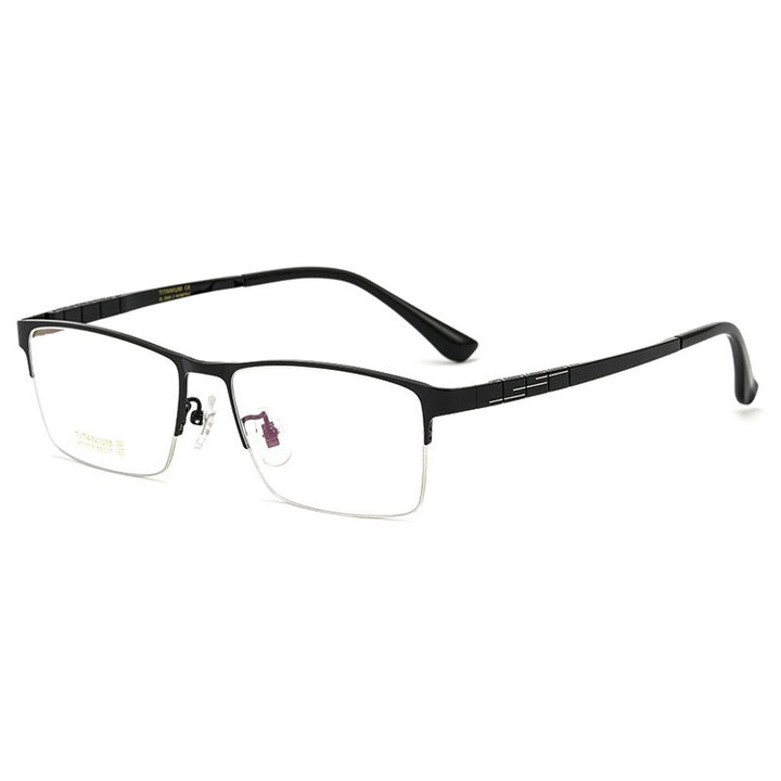 Yimaruili Unisex Semi Rim Round Titanium IP Frame Eyeglasses  HT0178 Semi Rim Yimaruili Eyeglasses Brihgt Black