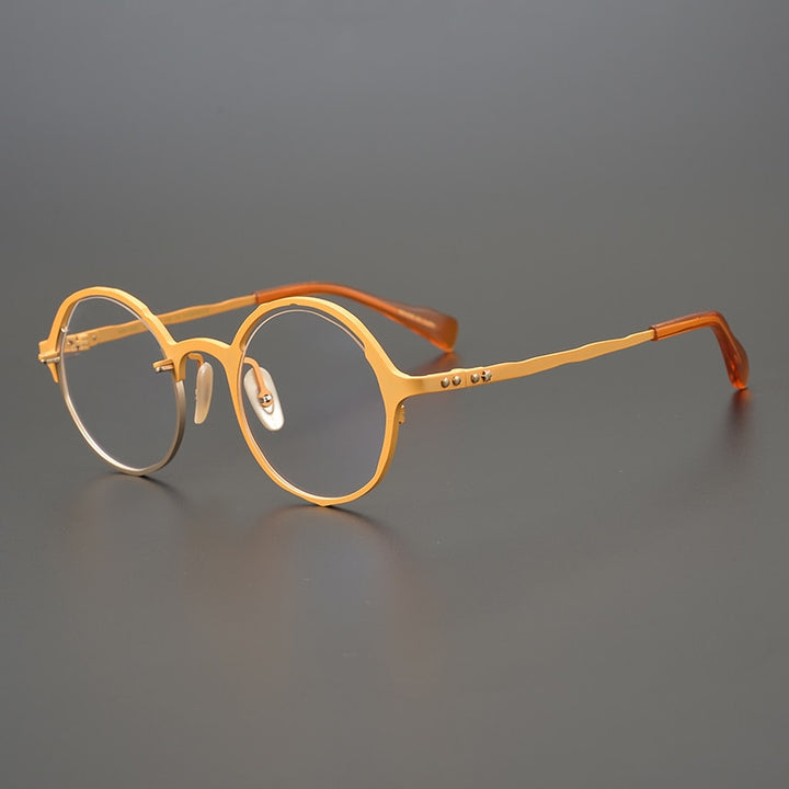 Gatenac Unisex Full Rim Round Titanium Frame Eyeglasses Gxyj665 Full Rim Gatenac Orange