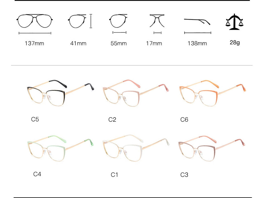 CCspace Women's Full Rim Cat Eye Alloy Frame Eyeglasses 48286 Full Rim CCspace